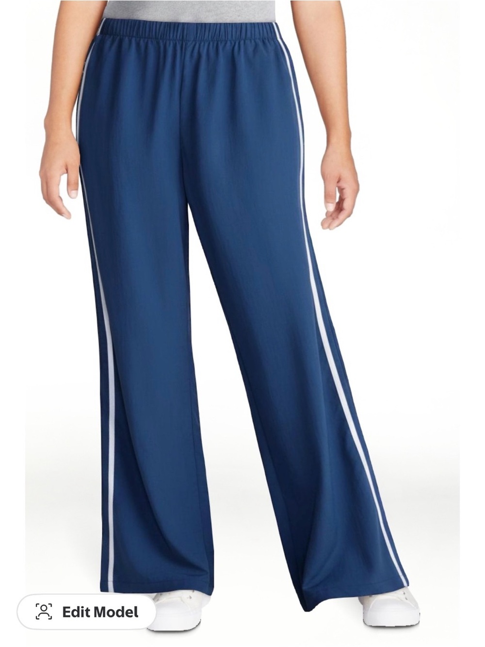 No Boundaries Navy Wide-Leg Pants with White Side Stripes track pants